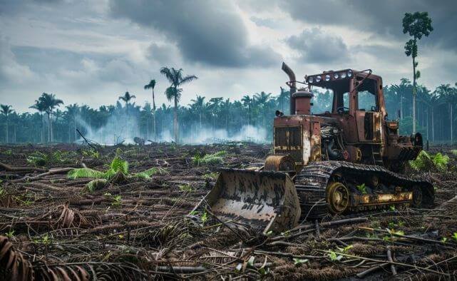 Deforestation in progress in preparation for palm oil planting