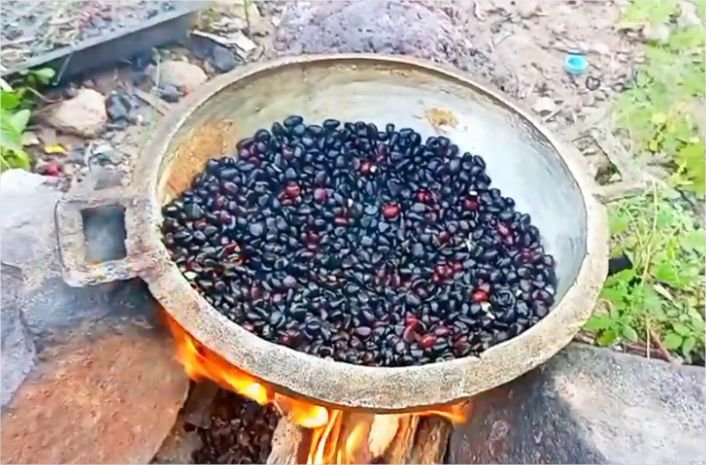 Palm oil extraction in progress