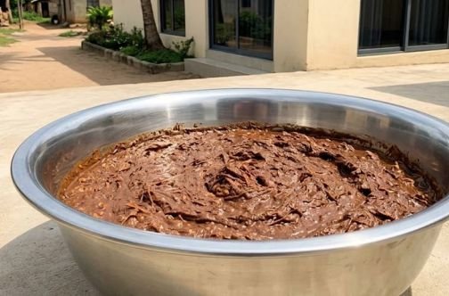 A basin of palm oil sludge from the extraction of palm oil