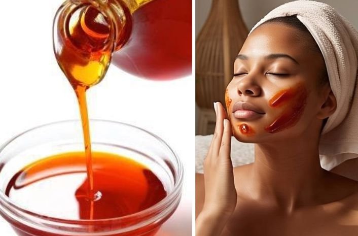 A lady using red palm oil for skincare 