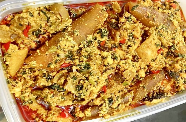 A full plate of egusi soup made wt. red palm oil