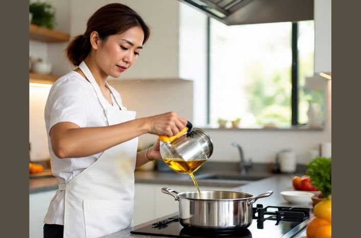 A woman Cooking with Palm Oil